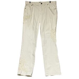 LRL Lauren Jeans Women's Size 10 Off White With Light Gold Embroidered Design